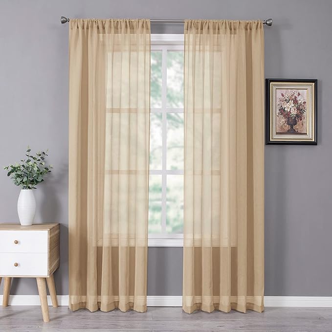 Tollpiz Sheer Curtains Linen Textured Bedroom Curtain Sheers Light Filtering by Tollpiz
