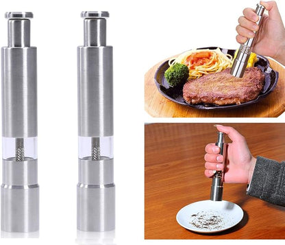 Salt and Pepper Grinder Set of 2, Stainless Steel Push Button Grinder Modern - Image 2
