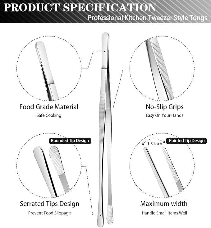 JETKONG 4 Pcs Kitchen Tweezers Tongs Stainless Steel Cooking Tweezers Set - Image 2