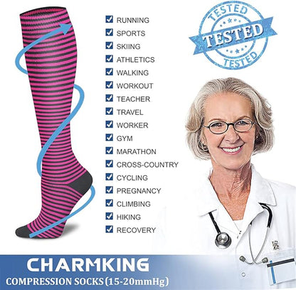 CHARMKING Compression Socks for Women & Men Circulation (3 Pairs) 15-20 mmHg is Best Support for Athletic Running Cycling