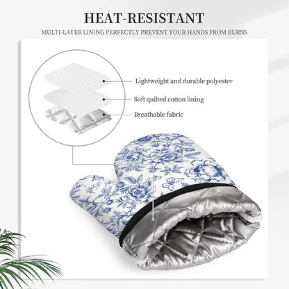 Floral Oven Mitts and Pot Holders Sets of 3, Botanical Print Heat Resistant - Image 5