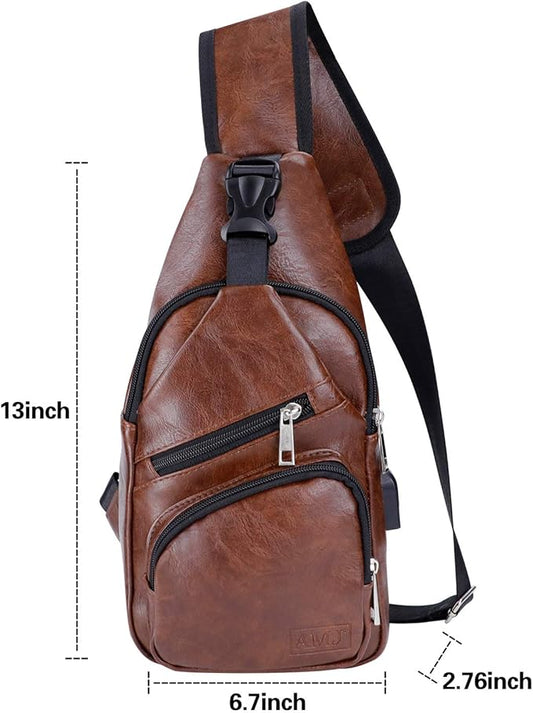 AMJ Crossbody Sling Bag Men Women, Casual Shoulder Backpack, Chest Daypack Satchel for Hiking Travel