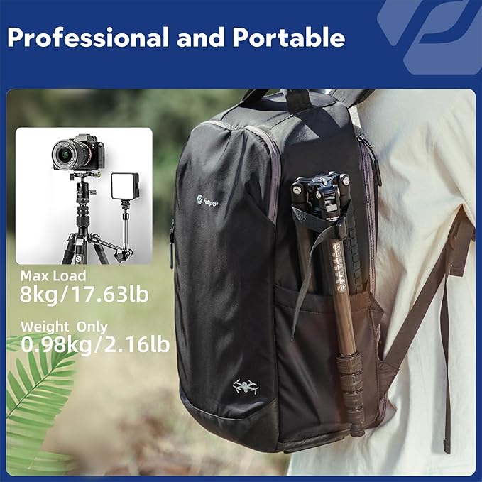 Fotopro 59" Carbon Fiber Travel Tripod, Lightweight Compact Camera Tripod with Ball Head Quick Release Plate, Compact Detachable Monopod with Carry Bag, Load up to 8KG/17.63lbs