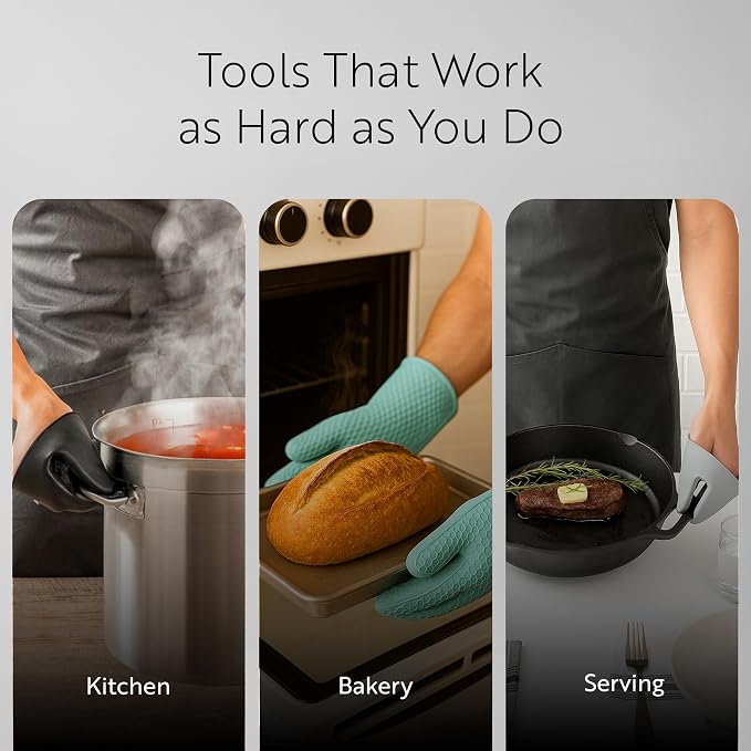 Comfy Grip 14 x 7.3 Inch Thick Baking Mitts, 1 Food-Grade Cooking Glove Set - Image 6