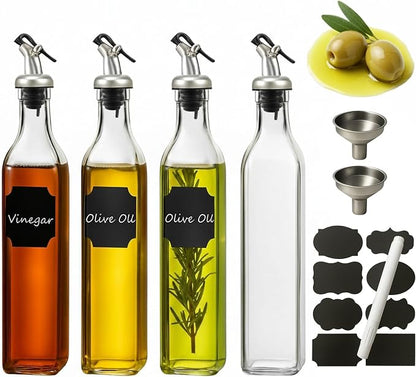 WERTIOO Olive Oil Dispenser Bottle, 2 Stainless Steel Funnel & 1 Pen and 8 Label by WERTIOO