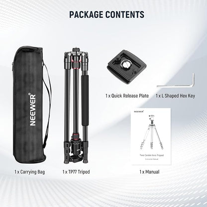 NEEWER 77 inch Camera Tripod Monopod for DSLR, Phone with 360° Panoramic Ball Head, 2 Axis Center Column, Arca Type QR Plate, Compact Aluminum Lightweight Travel Tripod 34lb Max Load, Bag Included