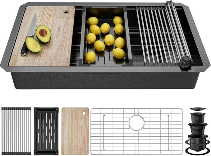 Undermount Kitchen Sink Stainless Steel 32x19 - Undermount Workstation Sink Single Bowl Commercial 16 Gauge Stainless Steel Kitchen Sinks Black