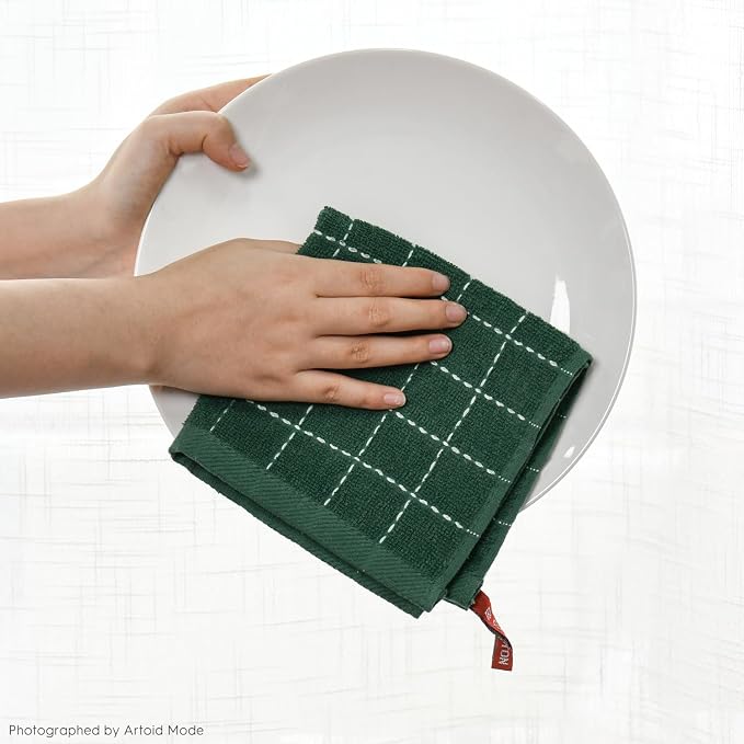 Artoid Mode Checkered Designed Cotton Grey Black Green Terry Kitchen Dish Cloths - Image 6