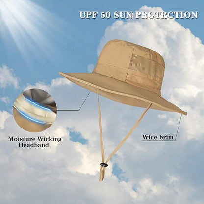 Sun Hat for Men/Women, UPF 50+ Fishing Hat,Waterproof Wide Brim Bucket Hat Foldable Boonie Hat for Hiking Garden Safari Beach