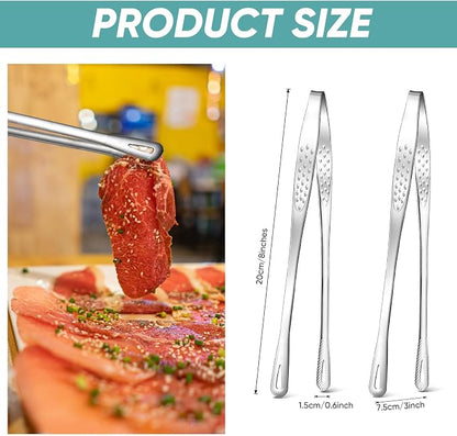 meekoo 6 Pcs 7.8 Inches Stainless Steel Korean BBQ Grill Tongs Japanese - Image 2