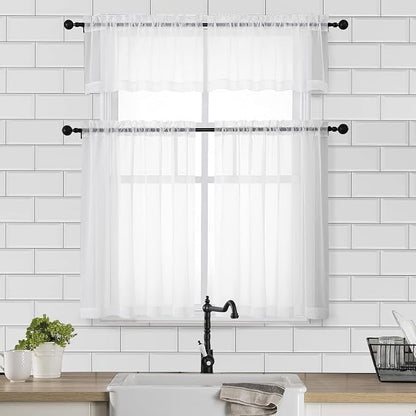 Chyhomenyc White Sheer Curtains 30 inch Length 2 Panels, Light Filtering Voile - Image 2