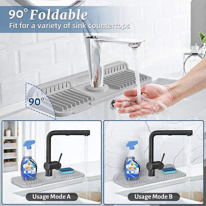 PoYang 14.6 inch Faucet Mat for Kitchen Sink Splash Guard, 7° Slope Silicone - Image 2