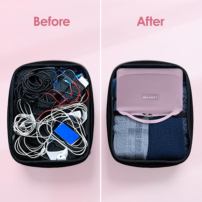 LENTION Electronics Organizer Bag Cable Tech Pouch for Electronic Accessories, Cable Organizer, Scratch-Resistant, Shock Proof, Padded Bag for AirPods, Charger Power Bank, Phone, Cord (M372, Pink)