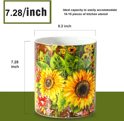 7" Oil Painting Sunflower Utensil Holder, Large Kitchen Utensil Holder Organizer - Image 2