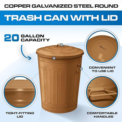 Plexon Round Trash Can 13 Gallon, Vintage Metal Outdoor Trash Can - Image 6
