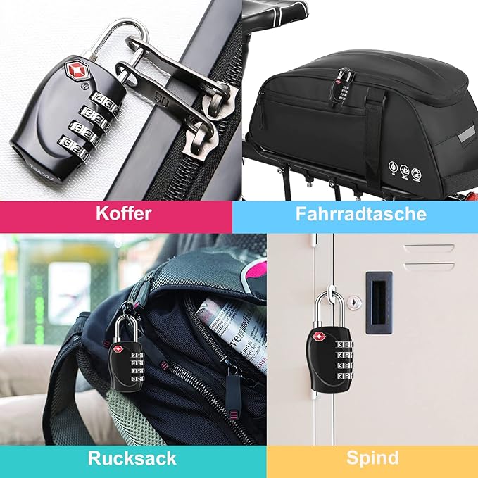 ZHEGE Suitcase Lock TSA Approved, 4 Digit Combination Luggage Lock Resettable for Backpack, Briefcase, Tent, Small Gym Locker Padlock (Black)