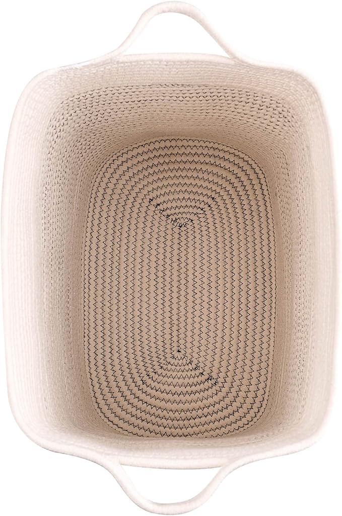 Medium and Large Woven Basket//With Handle, Used for Toys and Fabric Storage Basket used for Storing xl Storage Box, Decorative Storage Box Room (14L*15.7H I White/Black Line, 14L*10W*15.7H)