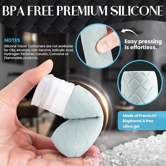 Travel Bottles for Toiletries, TSA Approved Silicone Travel Size Containers for Toiletries, BPA Free Leak Proof Refillable Essentials Accessories, Shampoo and Conditioner Bottles (Gray)