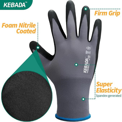 Kebada Work Gloves for Men and Women, Foam Nitrile Coated Safety Gloves - Image 7