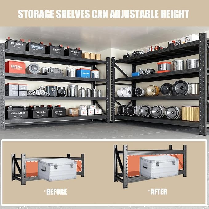 59" W Garage Shelving Heavy Duty, 4 Tier Metal Garage Shelves Adjustable - Image 3