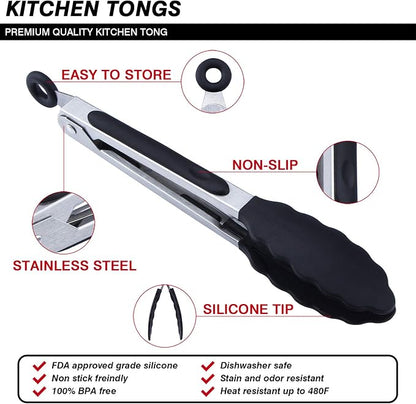 7 inch Cooking Tongs, MSY BIGSUNNY Set of 3 Mini Kitchen Tongs Silicone Serving - Image 4