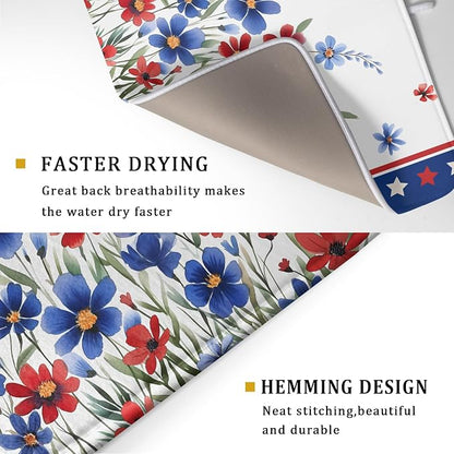 4th of July Dish Drying Mats for Kitchen Counter Summer Flowers Patriotic - Image 3