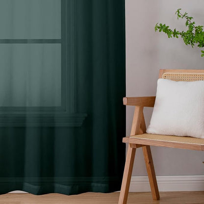 Chyhomenyc Hunter Green Sheer Curtains 54 Inch Long 2 Panels Set, Short Voile - Image 6