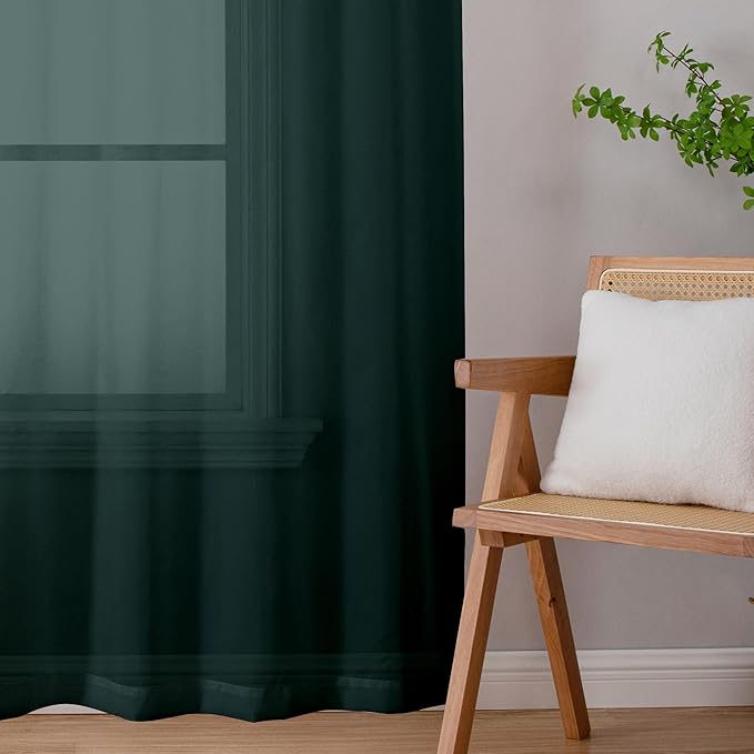 Chyhomenyc Sheer Hunter Green Curtains 90 inches Long 2 Panels, Light Filtering - Image 5