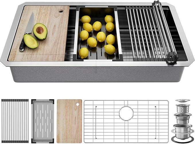 Undermount Kitchen Sink Stainless Steel 32x19 - Undermount Workstation Sink Single Bowl Commercial 16 Gauge Stainless Steel Kitchen Sinks Silver