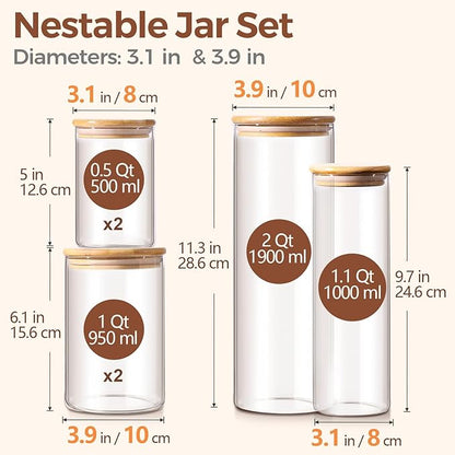 ComSaf Glass Food Storage Jars Set of 6, Canisters Sets - Image 2