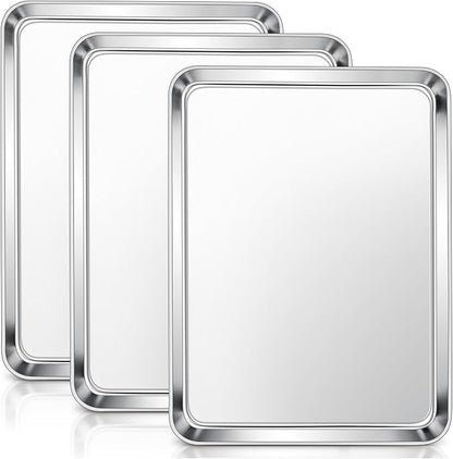 E-far Stainless Steel Baking Sheets Set of 3, 12.4” x9.7” Baking Cookie Sheets by E-far
