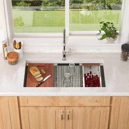 Lordear 36 Inch Undermount Kitchen Sink Double Bowl Stainless Steel Kitchen Sinks 50/50 Low Divided 16 Gauge Undermount Sink 36x19x10 Inch Handmade