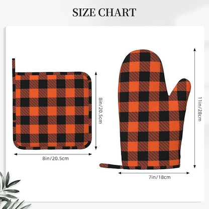 Buffalo Plaid Black and Orange Oven Mitts and Pot Holders Set - Image 3