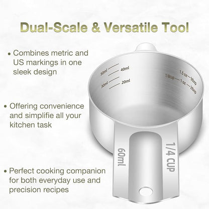 1PCS 1/4Cup Single Measuring Cup, Etched Inner Scale Stainless Steel Measure - Image 4