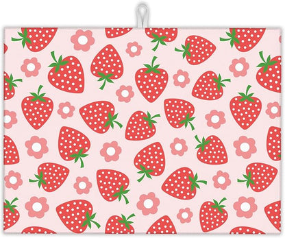 Pink Strawberry Dish Drying Rack Mat by UIUPRO