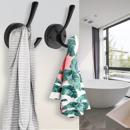Black Towel Hooks, 2 Pack Coat Robe Hook Heavy Duty Metal Double Bathrobe Hook - Image 3