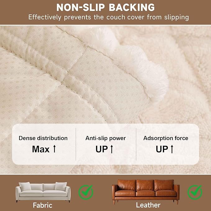 OTOB Couch Covers for 3 Cushion Couch Sofa Pet Friendly, Washable & Non Slip Geometric Jacquard Modern Plush Fuzzy Sofa Slipcovers Protector, All Season Soft Pet Couch Cover (Coffee, 27.6"x82.7")