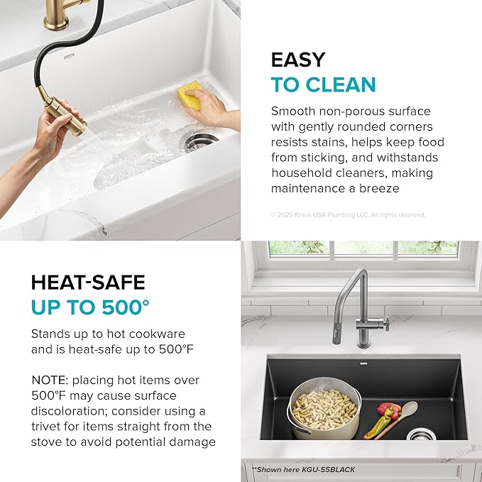 KRAUS Forteza 32-inch Granite Undermount Single Bowl White Kitchen Sink, KGU-55WHITE