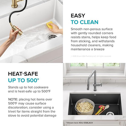 KRAUS Forteza 32-inch Granite Undermount Single Bowl White Kitchen Sink, KGU-55WHITE