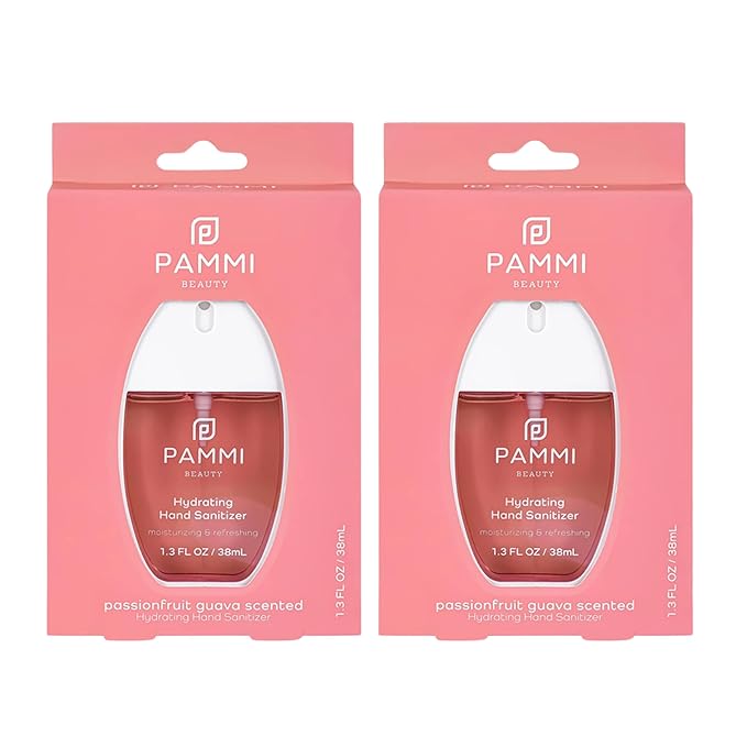 PAMMI Power Mist Hydrating Hand Sanitizer Spray, Portable Travel Size Pocket Hand Sanitizer, Scented Handsanitizer Mini Spray For Car - 600 Sprays (2 Packs (Guava))