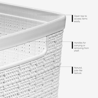 Curver Set of 6 Jute Medium Decorative Plastic Organization and Storage Baskets - Image 4