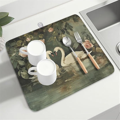 Swans Dish Drying Mat 18x16 Inch, Wildlife Aesthetic Dish Drainer Mats Summer - Image 8
