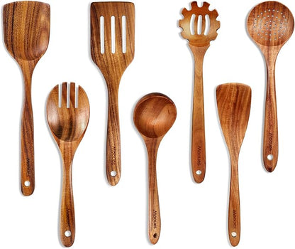 Mooues Wooden Spoons for Cooking, Wooden Utensils for Cooking Natural Teak by Mooues