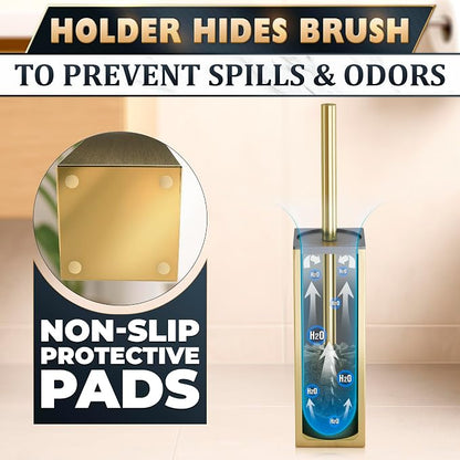 Stainless Steel Toilet Brush and Holder Set Gold & Square Design - Image 5