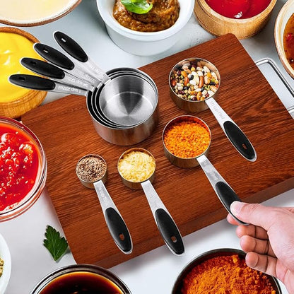 Measuring Cups & Spoons Set of 16, BOBIPRO Stainless Steel 8 Nesting Measure - Image 4