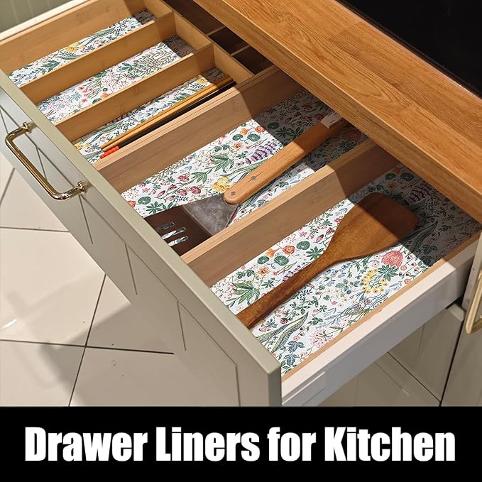 Floral Shelf Drawer Liners, Non Adhesive and Strong Non-Slip Colorful Cabinet - Image 3