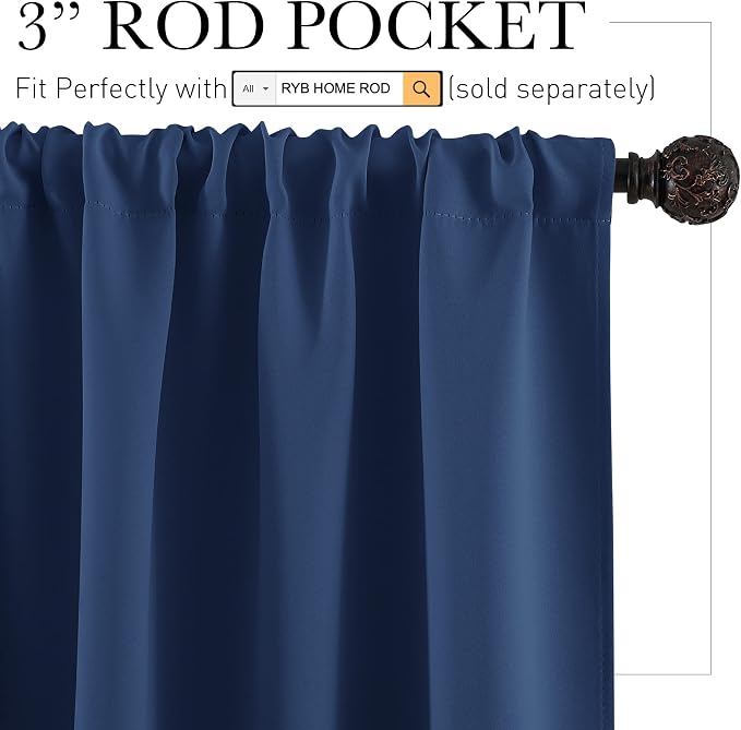 RYB HOME Blackout Curtains Small Window Decor Light Block Thermal Insulated - Image 2