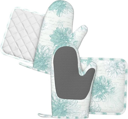 Oven Mitts and Pot Holders Dahlia Flower Pastel Vintage Silicone Kitchen - Image 2