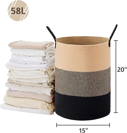 VIPOSCO Large Laundry Hamper, Tall Woven Rope Storage Basket - Image 5