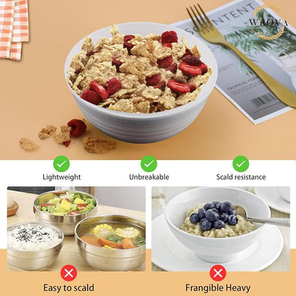 Wrova Wheat Straw Bowls Set of 8, Unbreakable White Cereal Bowl 26OZ, Microwave - Image 5